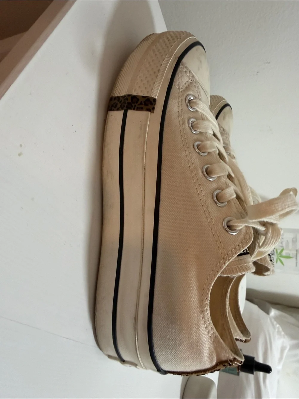 Converse Platform Low Top Sneakers in Cream with Black Trim